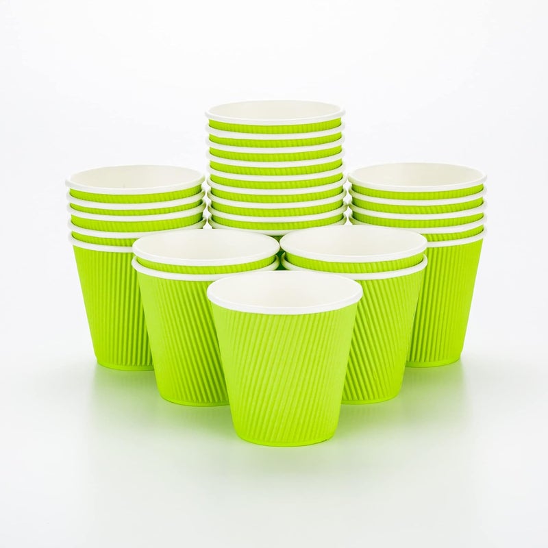 Restaurantware 8 Ounce Paper Coffee Cups, 25 Ripple Wall Disposable Paper Cups - Leakproof, Recyclable, Eco Green Paper Hot Cups, Insulated, Matching Lids Sold Separately - - Image 1