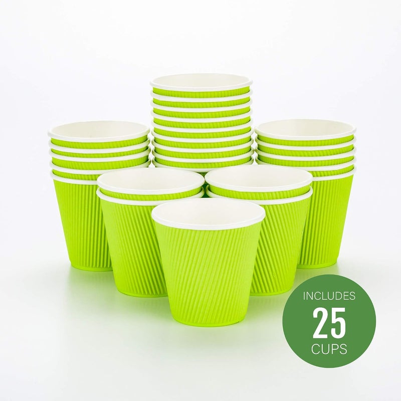 Restaurantware 8 Ounce Paper Coffee Cups, 25 Ripple Wall Disposable Paper Cups - Leakproof, Recyclable, Eco Green Paper Hot Cups, Insulated, Matching Lids Sold Separately - - Image 2