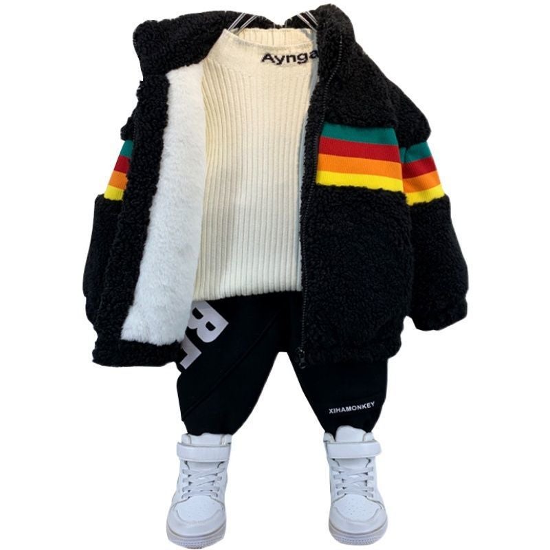 Boys' Cashmere Jacket Western Style 2023 New Fashionable Baby Winter Clothes Mao Mao Clothes Small Children Thickened Cotton-Padded Jacket - Image 5