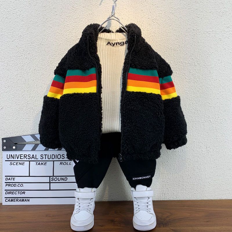 Boys' Cashmere Jacket Western Style 2023 New Fashionable Baby Winter Clothes Mao Mao Clothes Small Children Thickened Cotton-Padded Jacket - Image 2