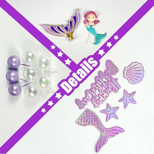 DRWATE Mermaid Cake Toppers with 3D Mermaid Shell Starfish Fishtail Balls for Kids Girls Birthday Party Baby Shower Supplies (Style1) - Image 3