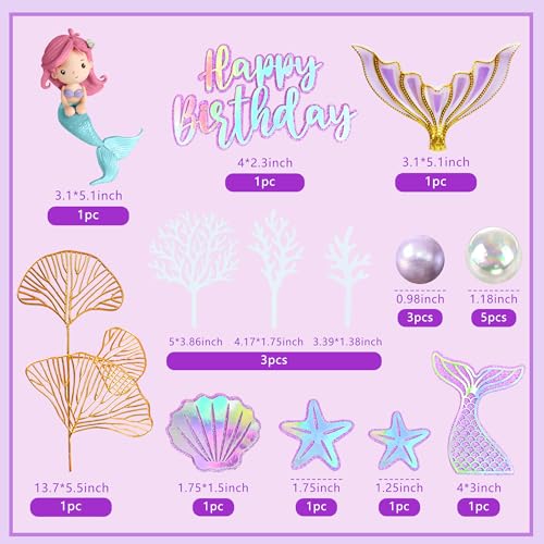 DRWATE Mermaid Cake Toppers with 3D Mermaid Shell Starfish Fishtail Balls for Kids Girls Birthday Party Baby Shower Supplies (Style1) - Image 2