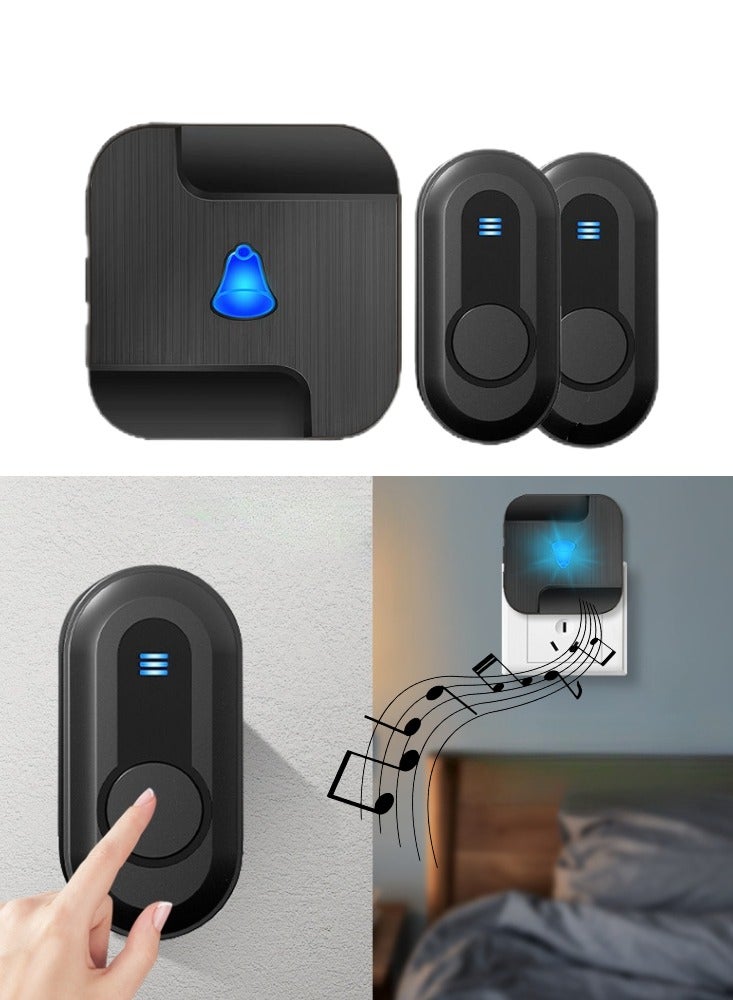 Waterproof Wireless Doorbell with LED Flash, British Plug, 1 Receiver & 2 Transmitters, 55 Sounds & 5 Volumes, Penetrates Walls on Multiple Floors, Ideal for Home, Office, Hotel, Warehouse, and Secu - Image 1
