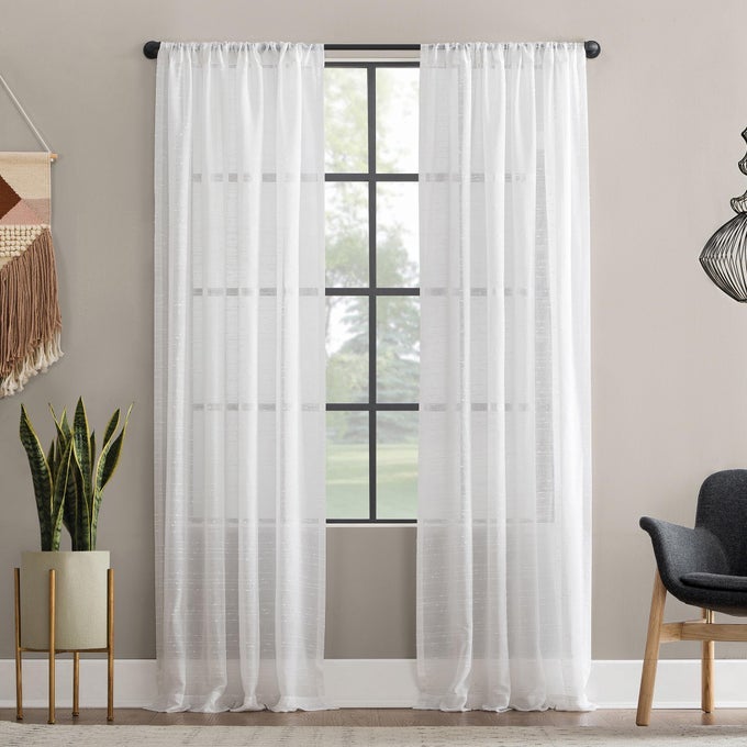 TEXTURED SLUB STRIPE ANTIDUST ALLERGYPET FRIENDLY SHEER CURTAIN PANEL WHITE 52 W X 95 L 1 PANEL
