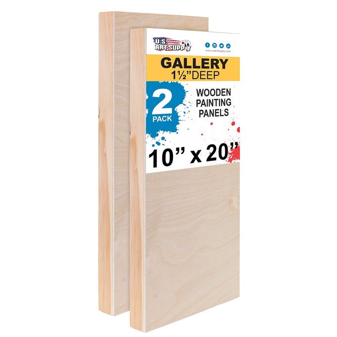 UNFINISHED CRADLED WOOD PANELS FOR PAINTING 2 PACK OF 10X20 INCH GALLERY BIRCH WOODEN CANVAS BOARDS 112 DEEP MIXEDMEDIA CRAFT ACRYLIC OIL ENCAUSTIC PAINT POURING