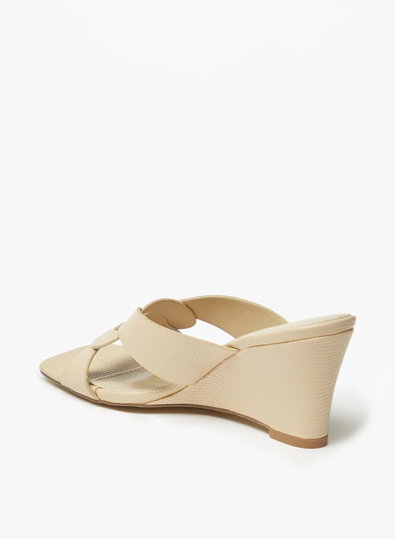 Flora Bella By Shoexpress Womens Textured Slip-On Cross Strap Sandals with Wedge Heels