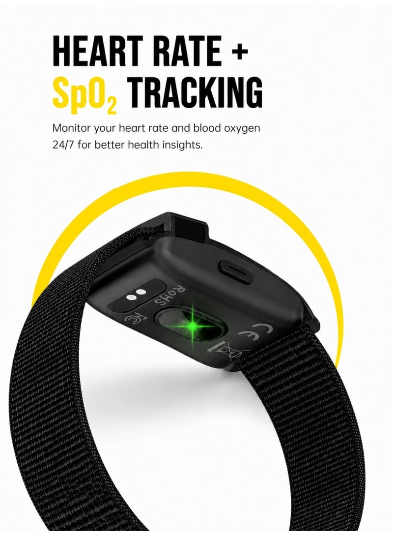 BASEMENT-1 Fitness Tracker Smart Bracelet with Time Display, Heart Rate, Blood Oxygen, HRV, Stress, Step and Sleep Monitoring, Incoming Call Vibration Alert, Adjustable Nylon Strap and 10-Day Battery Life - Image 2