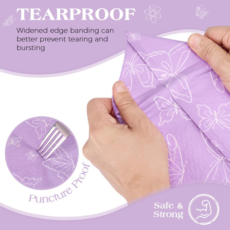 Metronic Bubble Mailers 6x10" 50 Pack Usable Size 6x9, Waterproof Padded Envelopes for Small Business, Self Seal Mailing Bubble Envelopes, Padded Mailers for Gifts Packaging, Shipping Purple Butterfly - Image 4