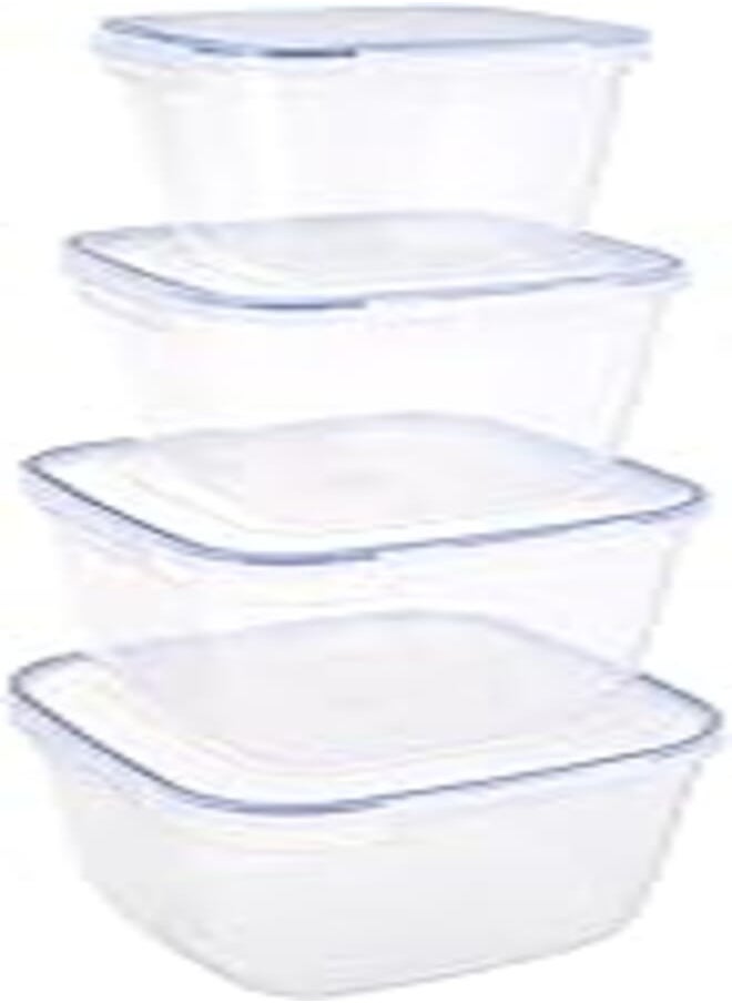 Bager Bager Cook&Lock Square Storage Container (1100+1950+3250+5000 Ml) (Deep), Transparent 