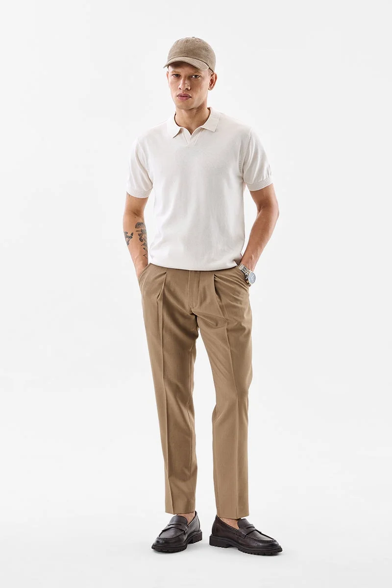 SNITCH Off-White Solid Half Sleeve Regular Fit T-Shirt