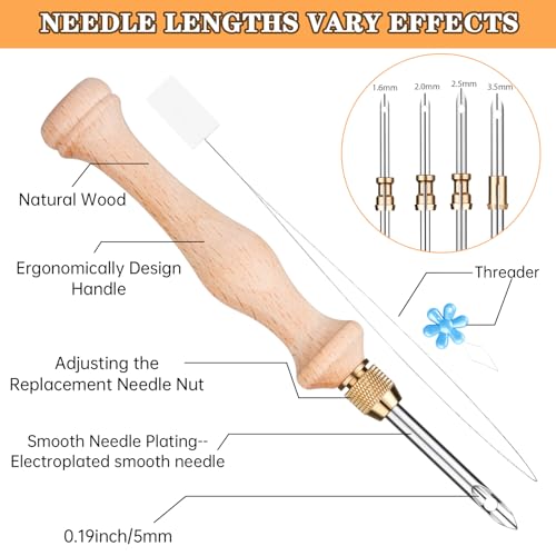 Cheloment Punch Neddle Kit with Storage Box,Adjustable Punch Needle Tool with1.6mm/2mm/2.5mm/3.5mm/5mm Metal Needles,Punch Needle Set Adults Beginner for DIY Craft,Perfect for Decoration and Gifts(Blue) - Image 2