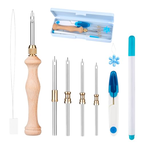 Cheloment Punch Neddle Kit with Storage Box,Adjustable Punch Needle Tool with1.6mm/2mm/2.5mm/3.5mm/5mm Metal Needles,Punch Needle Set Adults Beginner for DIY Craft,Perfect for Decoration and Gifts(Blue) - Image 1