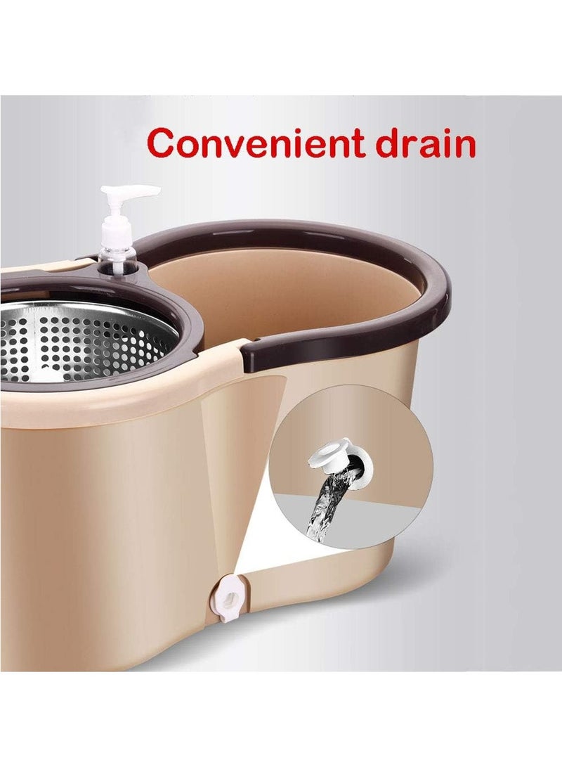 HOME 4 YOU Home Essential Spin Mop Bucket Set Microfibre Floor Spin Mop and Bucket Set with 2 Super Absorbent Reusable Mop Heads, 6L Mop Bucket with Stainless Steel Mop Bucket With Wringer Brown. - Image 2