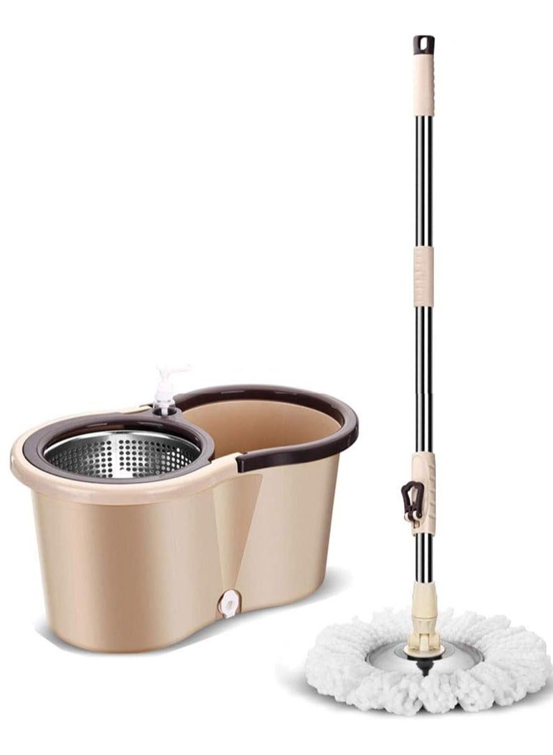 HOME 4 YOU Home Essential Spin Mop Bucket Set Microfibre Floor Spin Mop and Bucket Set with 2 Super Absorbent Reusable Mop Heads, 6L Mop Bucket with Stainless Steel Mop Bucket With Wringer Brown. - Image 4