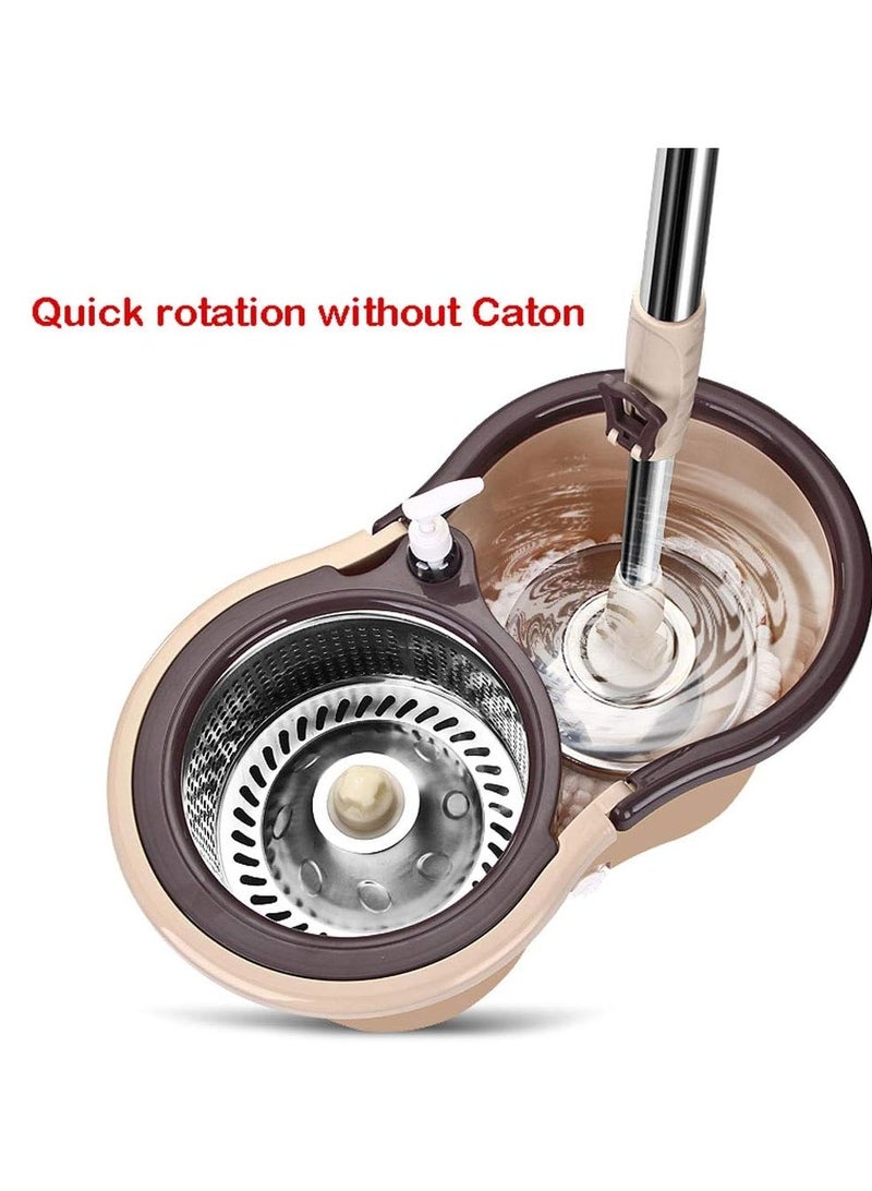 HOME 4 YOU Home Essential Spin Mop Bucket Set Microfibre Floor Spin Mop and Bucket Set with 2 Super Absorbent Reusable Mop Heads, 6L Mop Bucket with Stainless Steel Mop Bucket With Wringer Brown. - Image 5