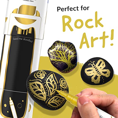 Funcils 5 Acrylic Gold Paint Pen Metallic - Gold Marker Metallic Paint for Wood, Fabric, Canvas, Leaf, Tire, Metal, Glass - Permanent Pen Fine Tip, Thin Point & Jumbo (1mm, 3mm, 6mm, 10mm, 15mm) - Image 3
