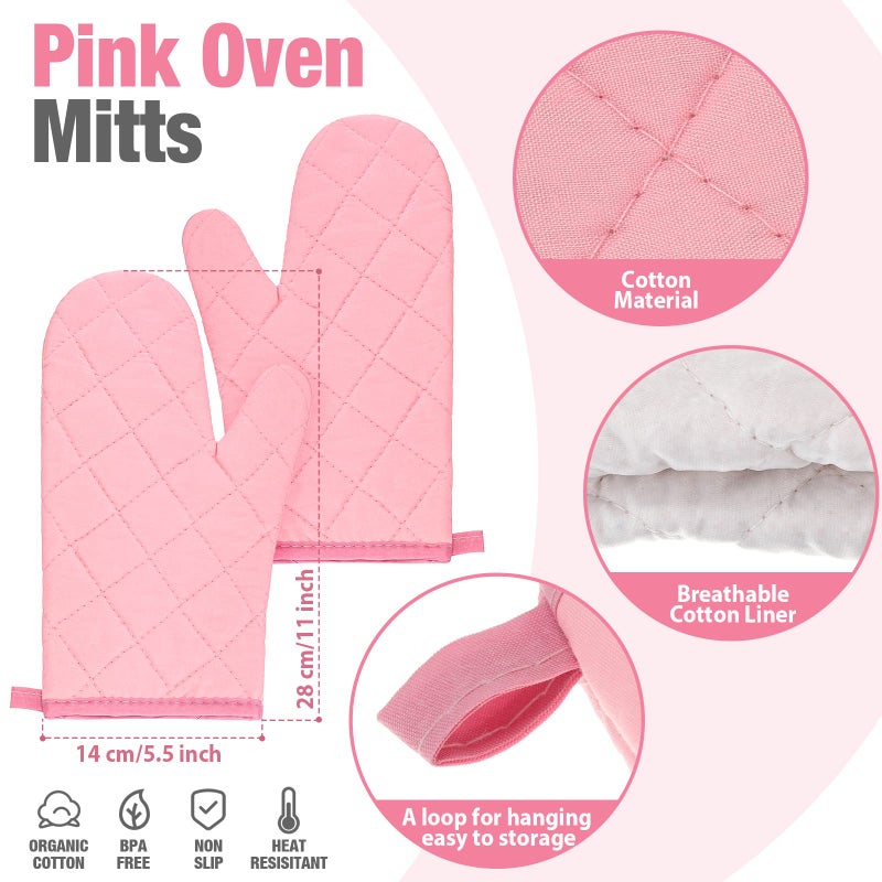 Zubebe Oven Mitts and Pot Holders with Kitchen Towels Set of 7, Valentine Gift for Women Heat Resistant Oven Gloves Hot Pads Kitchen Hand Towels for Cooking Baking(Pink) - Image 2