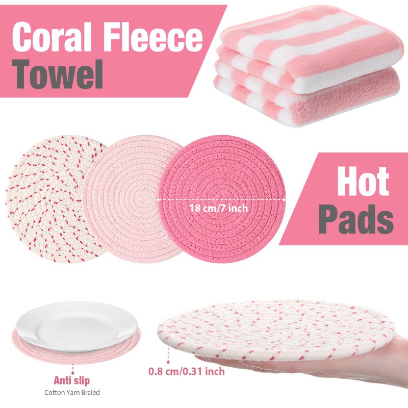 Zubebe Oven Mitts and Pot Holders with Kitchen Towels Set of 7, Valentine Gift for Women Heat Resistant Oven Gloves Hot Pads Kitchen Hand Towels for Cooking Baking(Pink) - Image 3