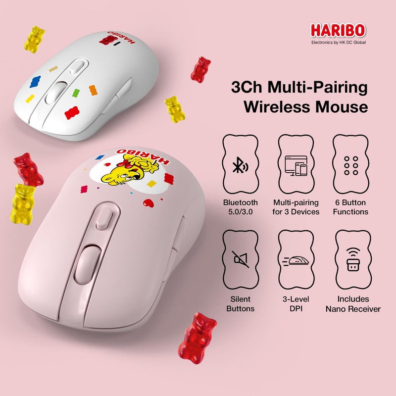 DCHK Haribo Wireless Mouse, Bluetooth 3.0/5.0 & 2.4GHz, Adjustable DPI, Multi-Device Pairing, Compact Gummy Bear Style for Laptop, Desktop, PC - Image 2