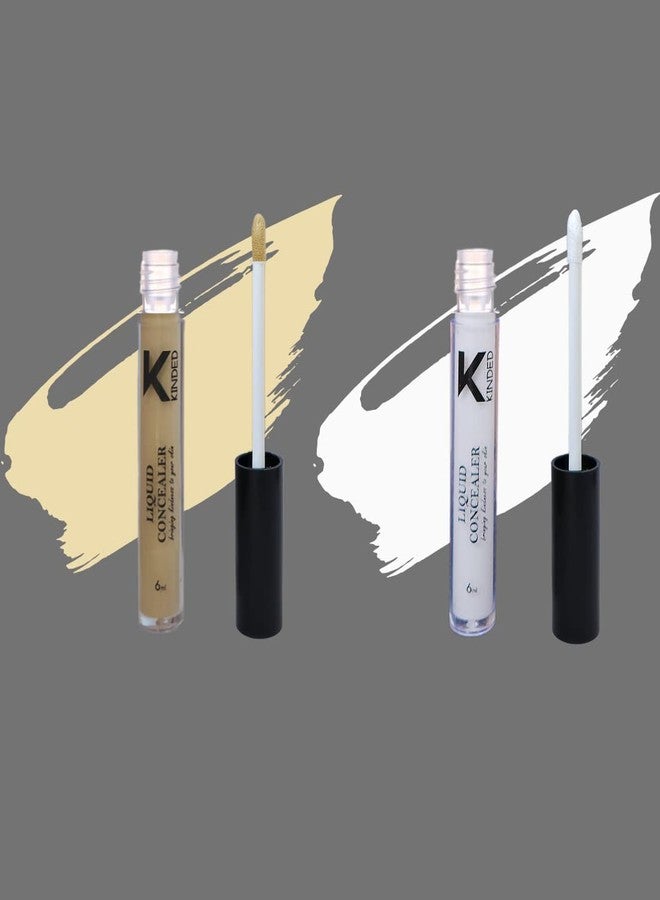 KINDED Liquid Concealer Full Coverage Colour Corrector Contour Waterproof HD Pro Master Series for Dry & Oily Skin Dark Circles & Spots (Creamy Matte, Yellow Tone & White Light Combo, 6 ml each) - Image 1