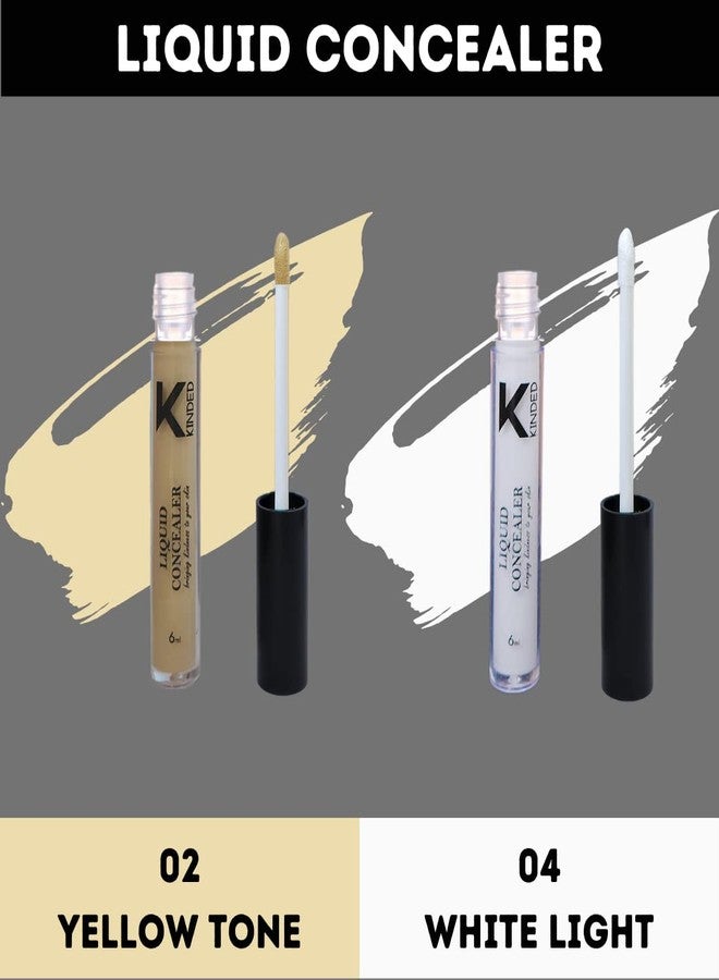 KINDED Liquid Concealer Full Coverage Colour Corrector Contour Waterproof HD Pro Master Series for Dry & Oily Skin Dark Circles & Spots (Creamy Matte, Yellow Tone & White Light Combo, 6 ml each) - Image 2