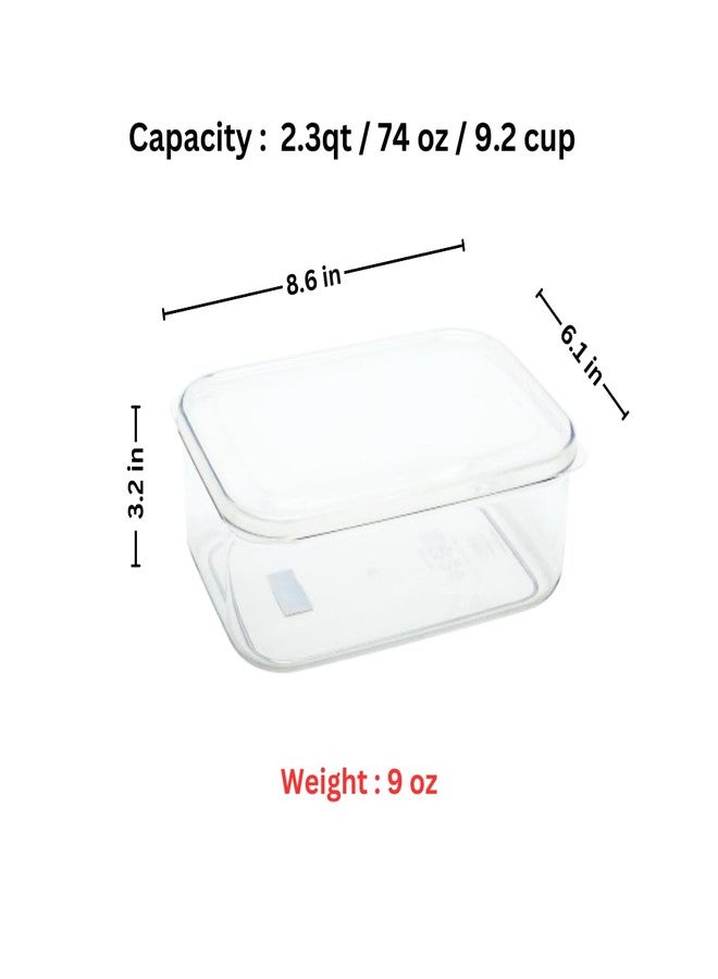 Lustroware Micro Clear Transparent Food Storage Containers with Lids - Large Capacity BPA-Free, Shatterproof, Dishwasher & Microwave Safe, 2.3 qt Refrigerator Organizer Bins, Made in Japan, Set of 6 - Image 3
