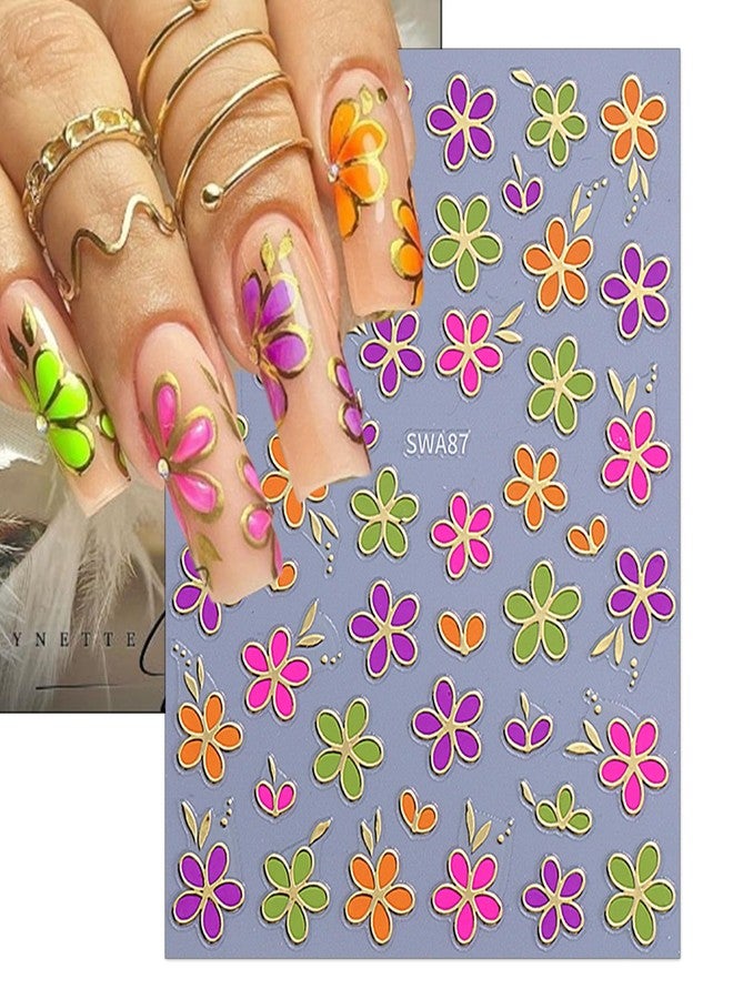 TailaiMei Flower Nail Stickers, 3D Gold Design Self-Adhesive Nail Art Decals for DIY Nail Decorations (509) - Image 2