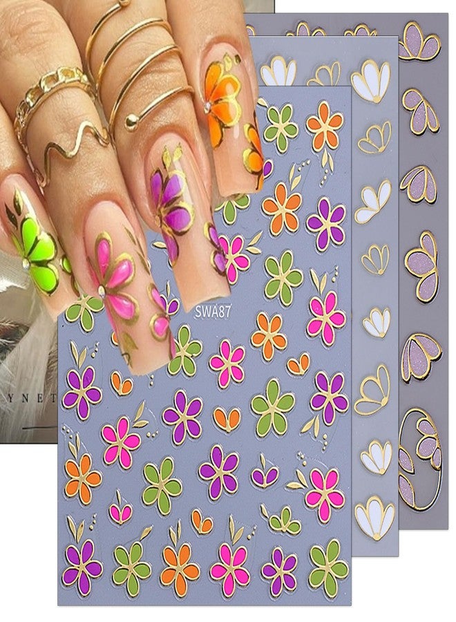TailaiMei Flower Nail Stickers, 3D Gold Design Self-Adhesive Nail Art Decals for DIY Nail Decorations (509) - Image 1