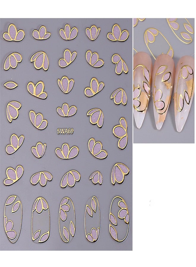 TailaiMei Flower Nail Stickers, 3D Gold Design Self-Adhesive Nail Art Decals for DIY Nail Decorations (509) - Image 3