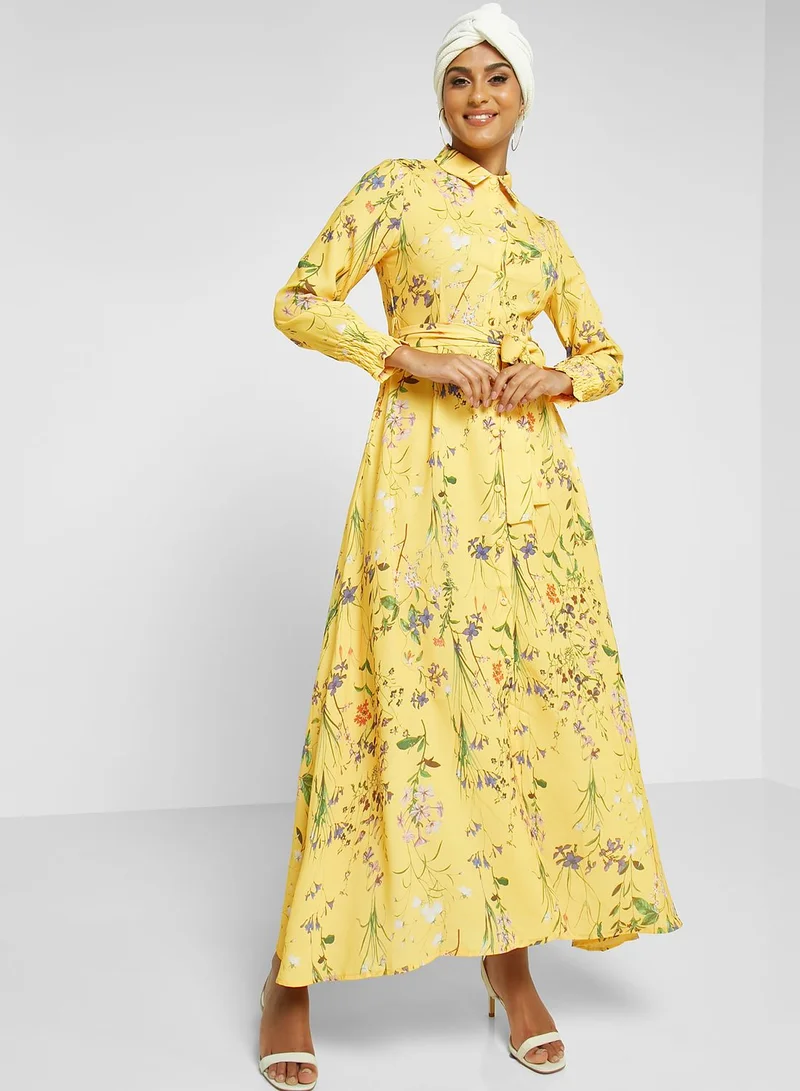 Khizana Floral Belted Maxi Dress