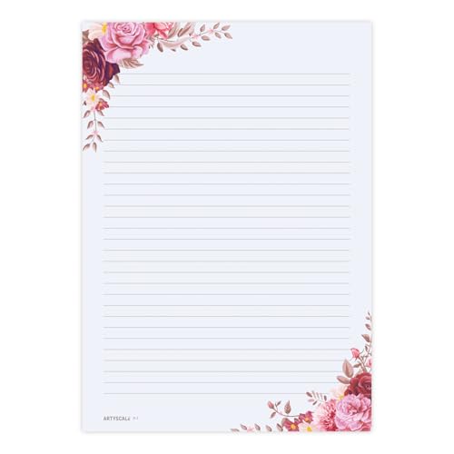 ARTYSCALE A4 Designer Paper Sheets – 100 GSM Writing Paper – One Side Ruled One Side Blank – For School Projects, Assignments, Office Use & Printing – Floral Theme – 25 each design (100 Sheets) - Image 4