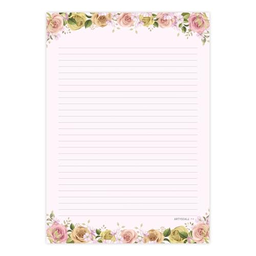 ARTYSCALE A4 Designer Paper Sheets – 100 GSM Writing Paper – One Side Ruled One Side Blank – For School Projects, Assignments, Office Use & Printing – Floral Theme – 25 each design (100 Sheets) - Image 5