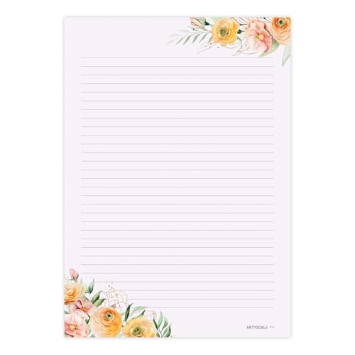 ARTYSCALE A4 Designer Paper Sheets – 100 GSM Writing Paper – One Side Ruled One Side Blank – For School Projects, Assignments, Office Use & Printing – Floral Theme – 25 each design (100 Sheets) - Image 3
