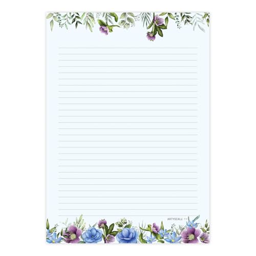 ARTYSCALE A4 Designer Paper Sheets – 100 GSM Writing Paper – One Side Ruled One Side Blank – For School Projects, Assignments, Office Use & Printing – Floral Theme – 25 each design (100 Sheets) - Image 2