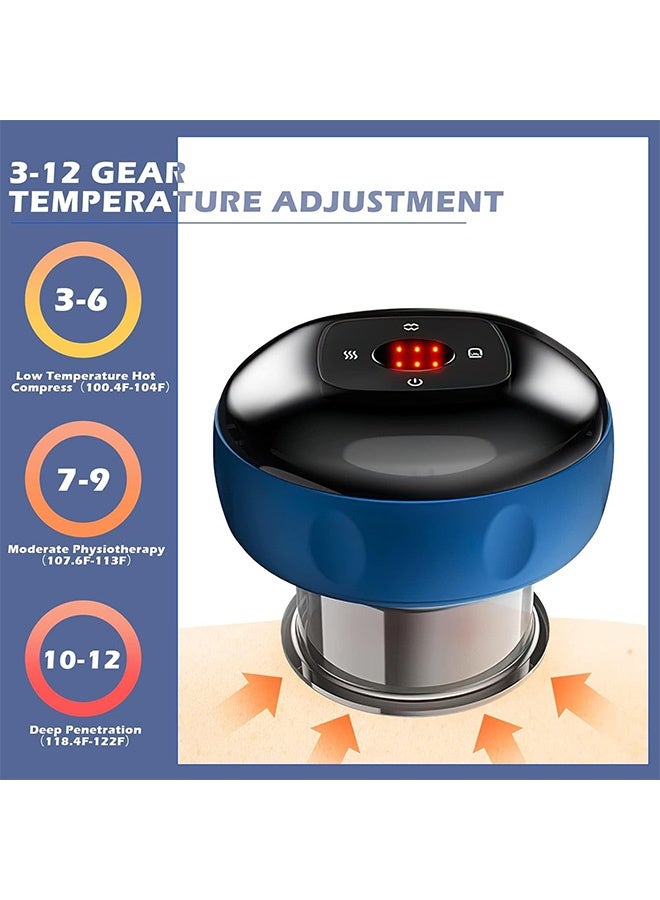 Gecomo Electric Cupping Therapy Massager, Rechargeable Gua Sha Cupping Therapy Machine, Gua Sha Massage Tool with12 Level Temperature and Suction (Blue) - Image 4