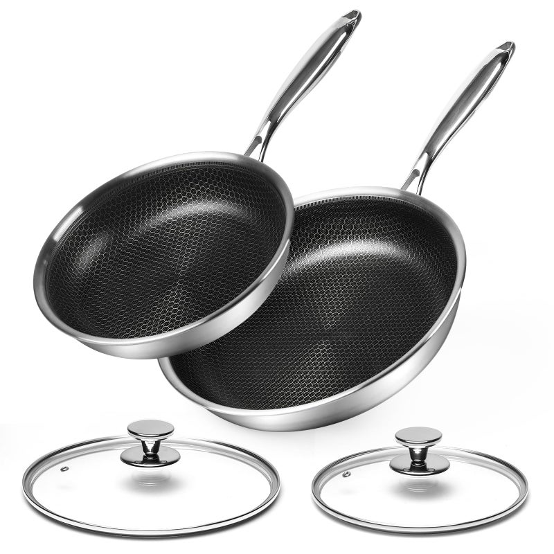 Innerwell TriPly Stainless Steel Frying Pan Sets 24  28 cm Nonstick Honeycomb Frying Pan with Lid ScratchResistant Skillet WStay Cool Handle Induction Compatible Pfoa Free