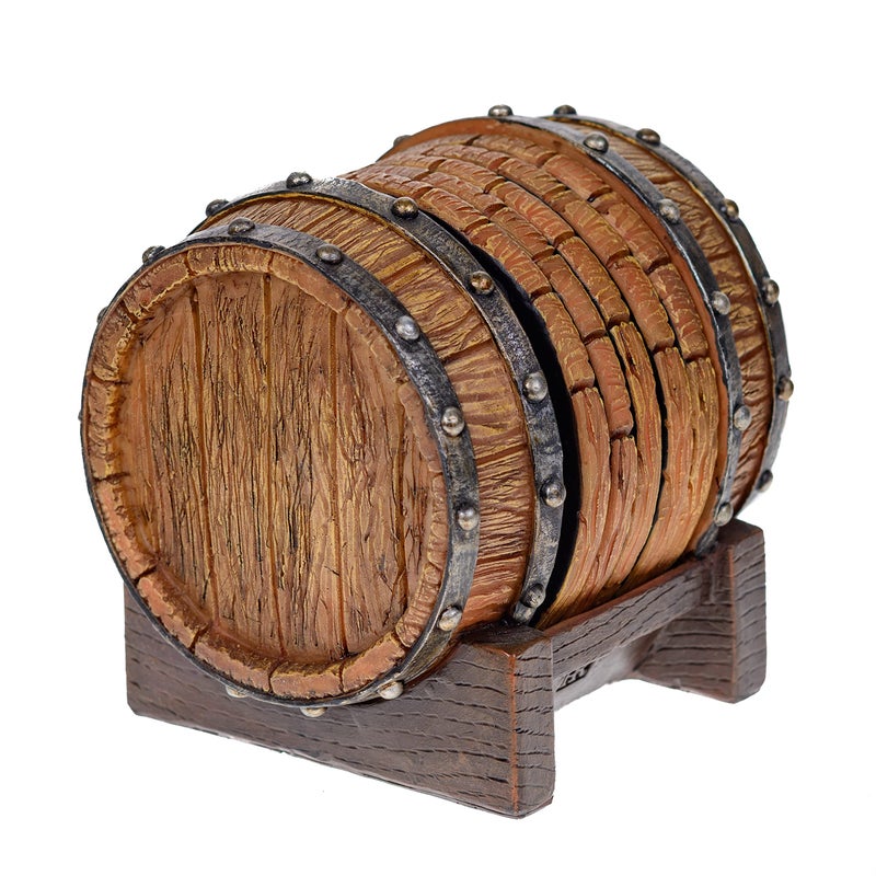 Pine Ridge طقم حوامل مشروبات من براميل الويسكي aged 1840 من باين ريدج 5 قطع مع حامل - حوامل بار ريفية لطاولة الويسكي وغرفة البوربون - ملحقات بار فريدة لكهف الرجال - حوامل زجاجية للبيرة والويسكي - Image 3
