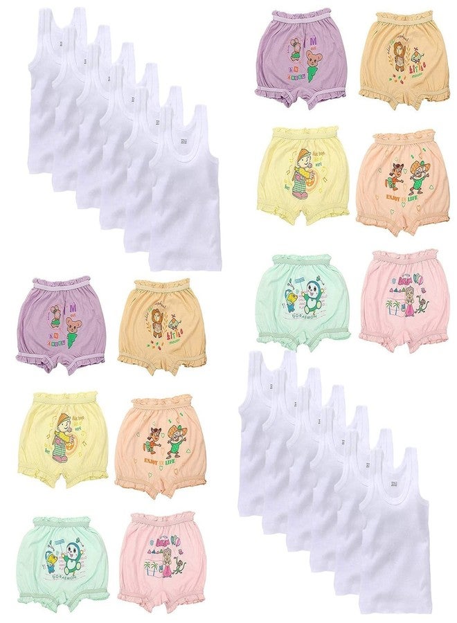 IGNOTO (0 Size, Pack of 12 Set of Baby, Kids Inner Wear Vest & Bloomers || Unisex Printed Cotton Panty || 100% Cotton Housiry with Cartoon Print Assorted - Image 1
