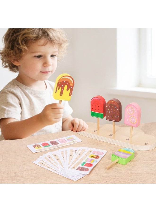 Capstro Wooden Popsicle Sorting & Matching Game for Kids – Montessori Color Matching, Number Sequence Learning Toy with 20 Double-Sided Cards, Fine Motor Skills Gift for Kids - Image 5