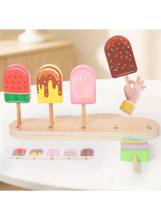 Capstro Wooden Popsicle Sorting & Matching Game for Kids – Montessori Color Matching, Number Sequence Learning Toy with 20 Double-Sided Cards, Fine Motor Skills Gift for Kids - Image 4