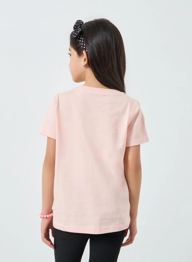 Styli Girls Pink Graphic Print Cotton T-Shirt