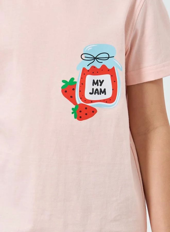 Styli Girls Pink Graphic Print Cotton T-Shirt