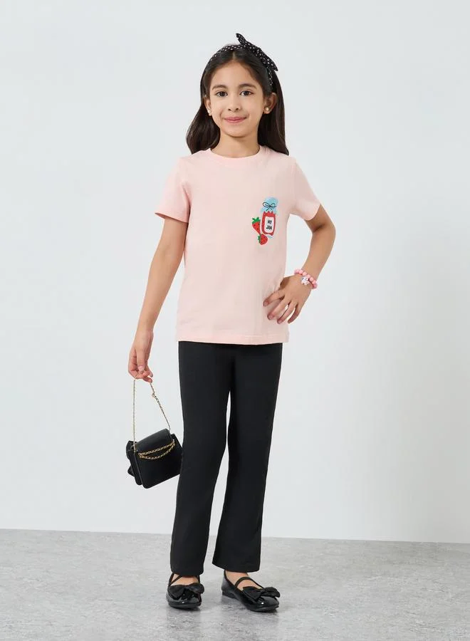 Styli Girls Pink Graphic Print Cotton T-Shirt