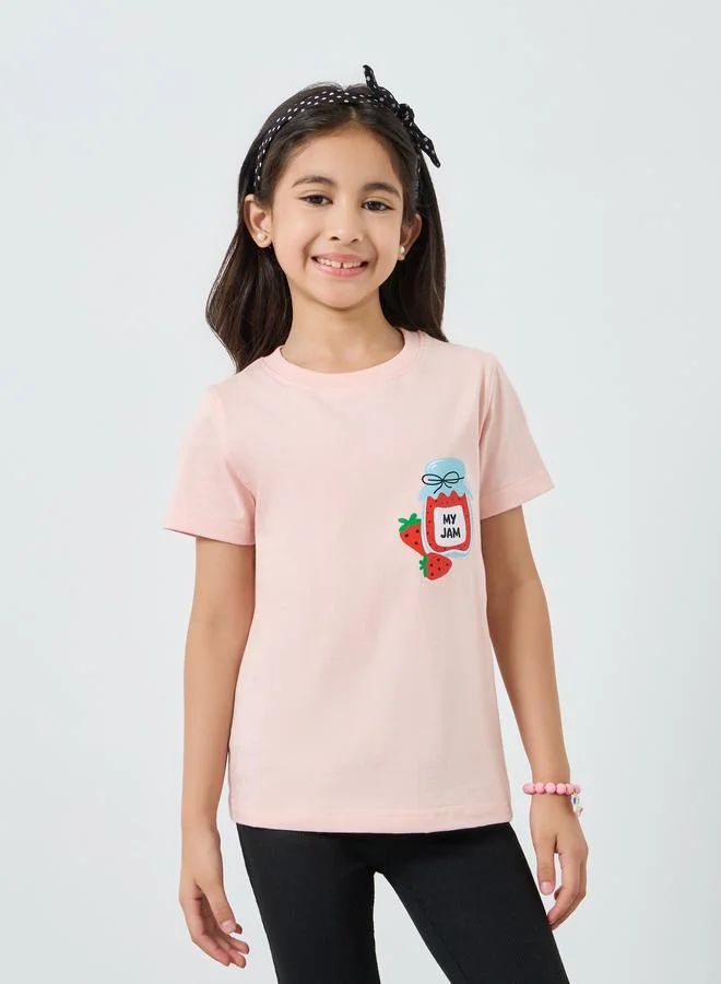 Styli Girls Pink Graphic Print Cotton T-Shirt