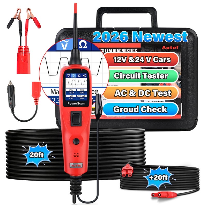 Autel PowerScan PS100 Automotive Circuit Tester 2.0, 12-24V Power Circuit Probe Tool, Electrical Short Open Circuit Finder, AC/DC/Resistance/Component/Signal/Test Light Automotive, 20ft Extension Cord - Image 1