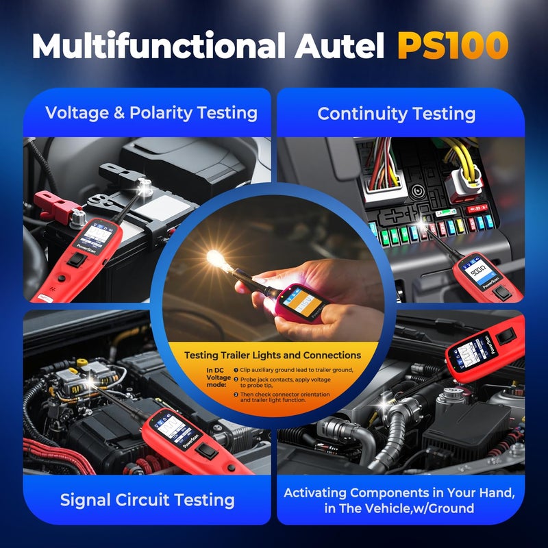 Autel PowerScan PS100 Automotive Circuit Tester 2.0, 12-24V Power Circuit Probe Tool, Electrical Short Open Circuit Finder, AC/DC/Resistance/Component/Signal/Test Light Automotive, 20ft Extension Cord - Image 5