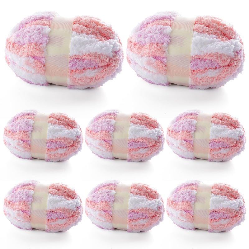 Mooaske 8 Pcs Chunky Yarn for Hand Knitting - Chunky Chenille Yarn for Crocheting - Fluffy Yarn for Crochet - Jumbo Yarn for Hand Knitting 200 yds 61.6 oz of Super Bulky Yarn (Pink-Purple-White) - Image 1