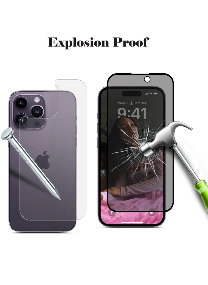 OMAKER Omaker 2 in 1 Privacy Tempered Glass Screen Protector for Apple iPhone 14 Pro Max - Front and Back Protection 0.3mm Thickness Bubble-Free Installation  - Image 5