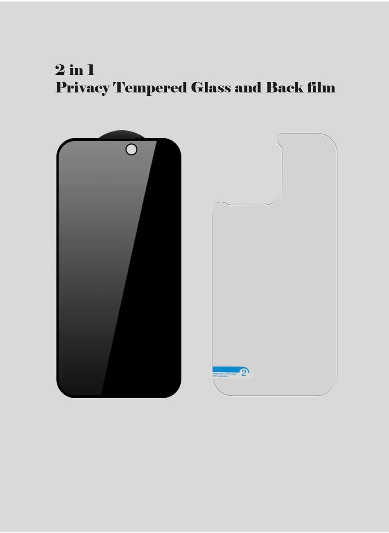 OMAKER Omaker 2 in 1 Privacy Tempered Glass Screen Protector for Apple iPhone 14 Pro Max - Front and Back Protection 0.3mm Thickness Bubble-Free Installation  - Image 2