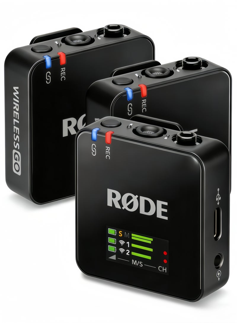 رود RØDE Wireless GO III (Gen 3) - ميكروفون لاسلكي مدمج - صوت نقي، تسجيل عائم 32 بت، التحكم التلقائي في المستوى، للهواتف والكاميرات وأجهزة الكمبيوتر (أسود) - Image 1